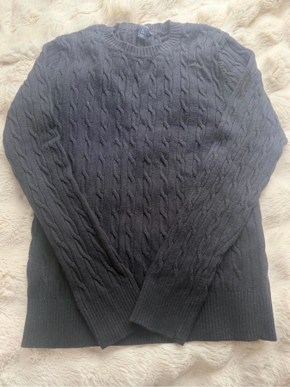 Lands' End Dark Gray Cable-Knit Crewneck Sweater - Size S